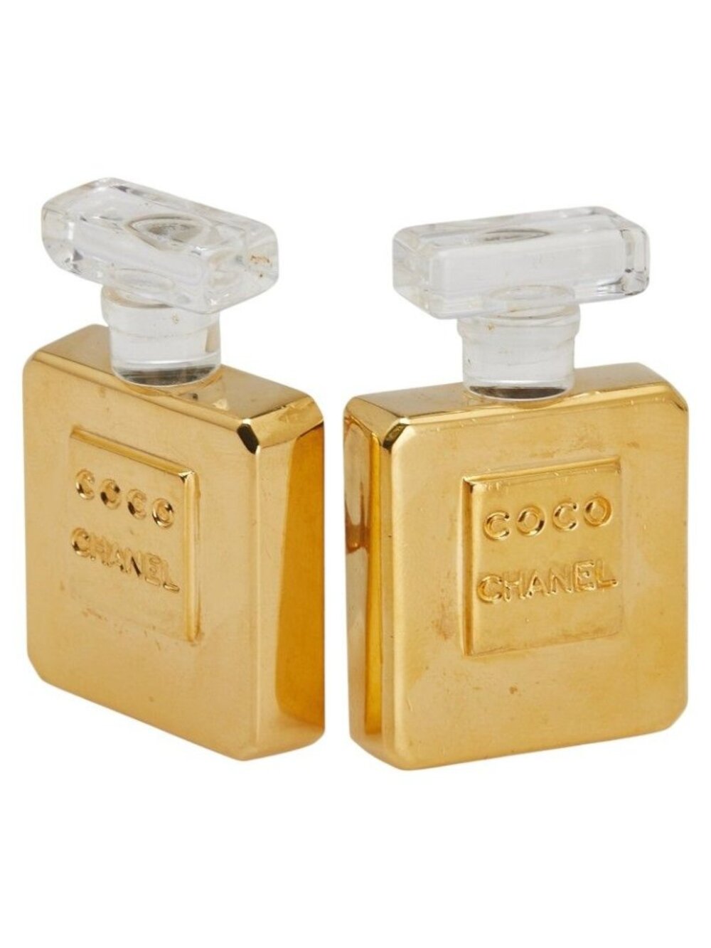Chanel Perfume Bottle Gold Clear Plated Earrings